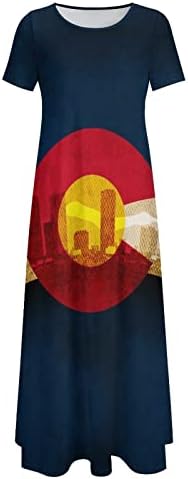 קולורדו מדינת דגל נשים של קצר שרוול עגול צוואר ארוך מקסי שמלות מודפס קיץ