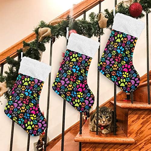 גרבי חג המולד של Alaza כפות כלבים צבעוניות קלאסיות קלאסיות קישוטי גרב גדולים לעיצוב עונת החגים המשפחתית תפאורה 1 חבילה,