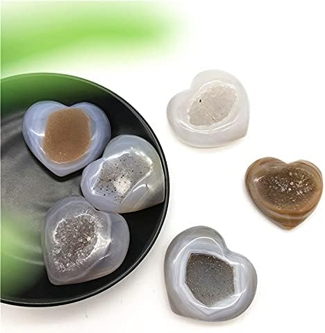 Binnanfang AC216 1PC אגת טבעית גאוד קוורץ קוורץ גביש מגולף ריפוי לב ריפוי גביוד גיאודה לב אבנים טבעיות ומינרלים ריפוי