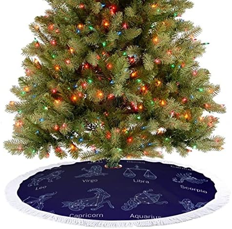 חצאית עץ חג המולד של סימני גלגל המזלות בשמיים חצאית עץ חג המולד אדומה עגולה עגולה עם קצה משולב לקישוטי חצר חיצוניים