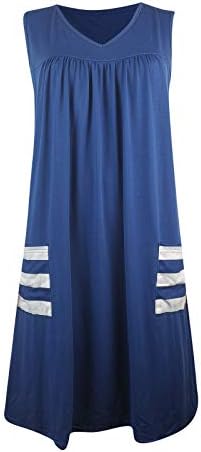 נשים טוניקות שמלת קיץ ישר טנקי שמלת בבאגי שרוולים הברך אורך פסים כיס עם צווארון מידי שמלה