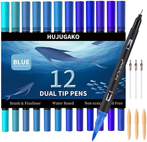 כחול סמני, 36 צבע כחול ציור עט סט עם 12 מחשב כפול טיפים מברשת עטים עם 24 מחשב אלכוהול סמני למבוגרים אמן צביעת ציור שרטוט