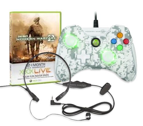 Call of Duty: לוחמה מודרנית 2 Xbox 360 צרור, בקר Madcatz MW2 לבן, Communicator Grour ו- 12 חודשים זהב חי + חודש חינם