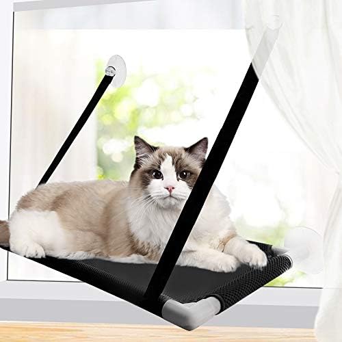 חתול חלון מוט, חתול ערסל חלון מושב, רשת לנשימה,שטח חיסכון חלון רכוב חתול מיטת לחתולים גדולים,4 עוצמה יניקה כוסות לשאת