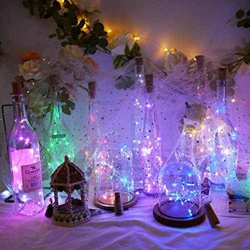Cynzia 20 אורות בקבוק יין LED עם פקק, 15 חבילות המופעלת על סוללות צורת פקק פיות אור אטום למים אורות חוט מכסף אורות חוט